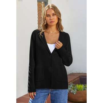 MEROKEETY Women's 2024 Fall Long Sleeve Cardigan Button Lapel Casual Open Front Knit Sweater Jacket, Black, L