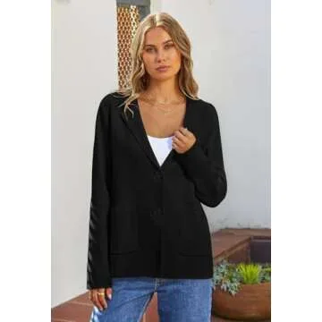 MEROKEETY Women's 2024 Fall Long Sleeve Cardigan Button Lapel Casual Open Front Knit Sweater Jacket, Black, L