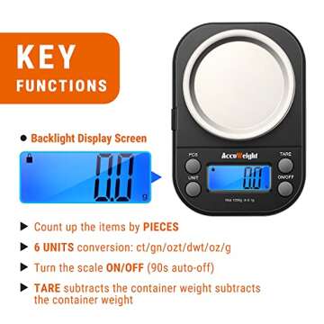 AccuWeight Gram Scale with 1000g/0.1g High Precision Mini Coffee Jewelry Scale with 6 Measuring Unit...