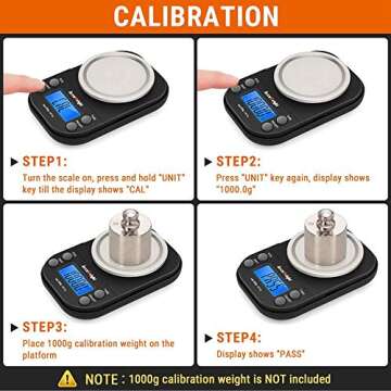 AccuWeight Gram Scale with 1000g/0.1g High Precision Mini Coffee Jewelry Scale with 6 Measuring Units, Backlit Display, and Tare, Calibration, and Count by Piece Functions