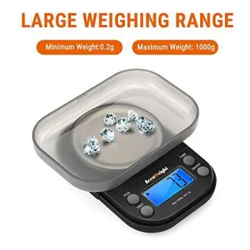 AccuWeight Gram Scale with 1000g/0.1g High Precision Mini Coffee Jewelry Scale with 6 Measuring Units, Backlit Display, and Tare, Calibration, and Count by Piece Functions