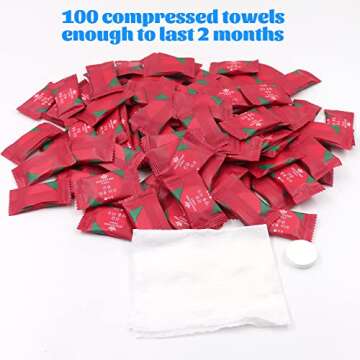 100 Pcs Mini Compressed Towels, Disposable Face Compressed Towel, Compressed Hand Wipe, Camping towel, Portable Compressed Coin Tissue for Travel/Home/Outdoor Activities (Individual packaging)