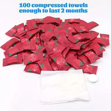100 Pcs Mini Compressed Towels, Disposable Face Compressed Towel, Compressed Hand Wipe, Camping towel, Portable Compressed Coin Tissue for Travel/Home/Outdoor Activities (Individual packaging)