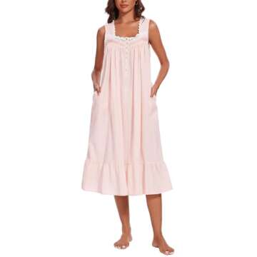 AVIIER 100% Cotton Nightgowns for Women Sleeveless Sleep Dress Ladies Gowns Sleepwear with Pockets (...
