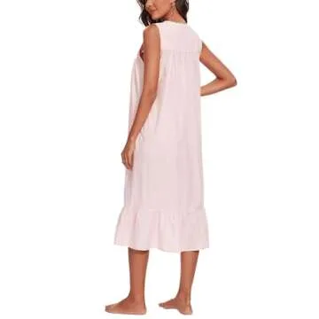 AVIIER Cotton Nightgown for Women with Pockets - Light Pink