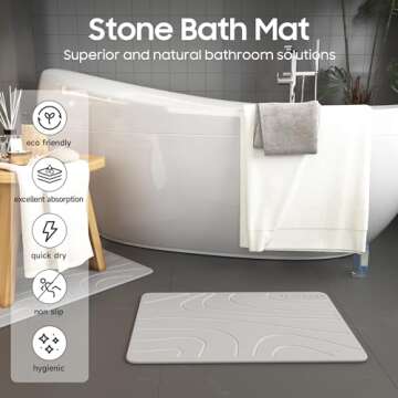 Stone Bath Mat, 23.5 x 15.4 in, Diatomaceous Earth Bath Mat Non-Slip Super Absorbent Stone Bath Mats...