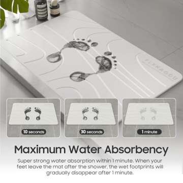 Stone Bath Mat, 23.5 x 15.4 in, Diatomaceous Earth Bath Mat Non-Slip Super Absorbent Stone Bath Mats for Bathroom Mat Quick Drying Bathroom Floor Mat, Natural, Easy to Clean, Curve - Grey