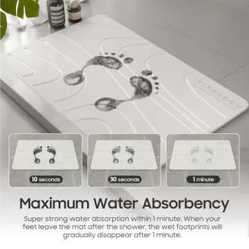 Stone Bath Mat, 23.5 x 15.4 in, Diatomaceous Earth Bath Mat Non-Slip Super Absorbent Stone Bath Mats for Bathroom Mat Quick Drying Bathroom Floor Mat, Natural, Easy to Clean, Curve - Grey