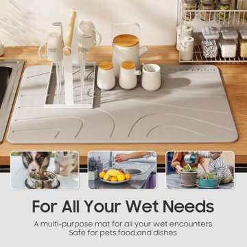 Stone Bath Mat, 23.5 x 15.4 in, Diatomaceous Earth Bath Mat Non-Slip Super Absorbent Stone Bath Mats for Bathroom Mat Quick Drying Bathroom Floor Mat, Natural, Easy to Clean, Curve - Grey