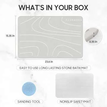Stone Bath Mat, 23.5 x 15.4 in, Diatomaceous Earth Bath Mat Non-Slip Super Absorbent Stone Bath Mats for Bathroom Mat Quick Drying Bathroom Floor Mat, Natural, Easy to Clean, Curve - Grey