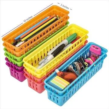 Prextex Classroom Pencil Organizer – 12 Colorful Baskets for Easy Storage