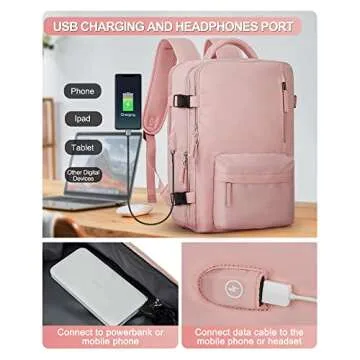 VGCUB Large Travel Backpack Bag for Women Men,Carry on Backpack,17 Inch Laptop Business Work Waterproof Backpack with Laptop Compartment,Person Item Flight Approved,Mochila de Viaje,Pink Large