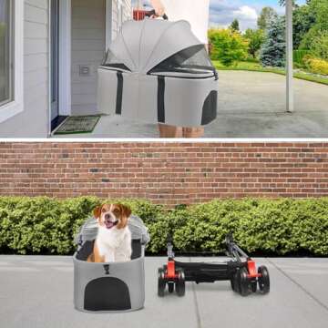 Dog Stroller for Small Medium Dogs, Cat Stroller with Detachable Carrier, Foldable 3 in 1 Multifunction Pet Stroller for Small Medium Dogs & Cats with 3-Mesh-Window, Storage Basket