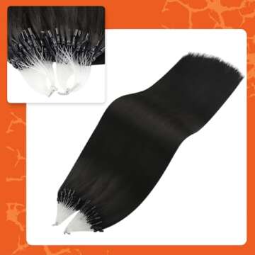 Full Shine Remy Micro Link Hair Extensions Real Human Hair Color 1B Black Micro Ring Hair Extensions...