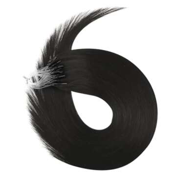 Full Shine Remy Micro Link Hair Extensions Real Human Hair Color 1B Black Micro Ring Hair Extensions 14Inch Microloop Human Hair Extensions 50G 1g/s Micro Fusion Hair Extensions Human Hair for Women