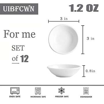 UIBFCWN Sauce Dish Dipping Bowls, 12 Pack Ceramic Dip Bowls Set, 1.2 Oz Soy Sauce Dish, White Dippin...