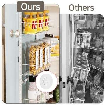 Delamu Adjustable Cabinet Door Organizer, 6-Tier Hanging Spice Rack Organizer, Metal Over the Door Pantry Organizer, Pantry Organizers and Storage Shelves for Kitchen Bathroom Laundry Room, White S