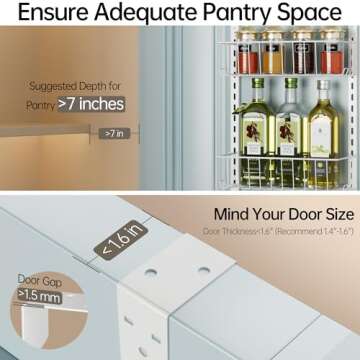 Delamu Adjustable Cabinet Door Organizer, 6-Tier Hanging Spice Rack Organizer, Metal Over the Door Pantry Organizer, Pantry Organizers and Storage Shelves for Kitchen Bathroom Laundry Room, White S