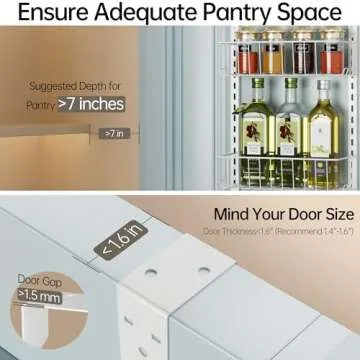 Delamu Adjustable Cabinet Door Organizer, 6-Tier Hanging Spice Rack Organizer, Metal Over the Door Pantry Organizer, Pantry Organizers and Storage Shelves for Kitchen Bathroom Laundry Room, White S