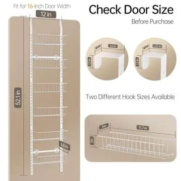 Delamu Adjustable Cabinet Door Organizer, 6-Tier Hanging Spice Rack Organizer, Metal Over the Door Pantry Organizer, Pantry Organizers and Storage Shelves for Kitchen Bathroom Laundry Room, White S