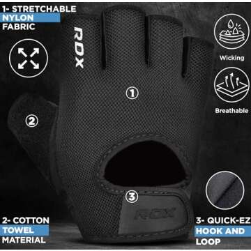 RDX Weight Lifting Gloves Breathable Ventilation with Half Finger Gym Workout, Anti Slip Padded Grip...
