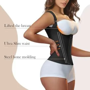 YIANNA Waist Trainer for Women Tummy Control Sports, Workout Hourglass Vest Waist Cincher with Adjustable Shoulder Strap,YA7293-Black-L