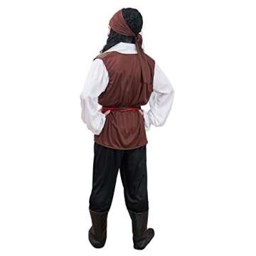 PATURPINT Men's Rogue Pirate Costume-Male Medieval Halloween Cruise Birthday Cosplay Party Pirate Outfit (XL)