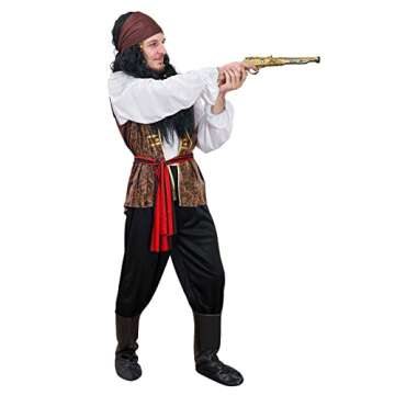 PATURPINT Men's Rogue Pirate Costume-Male Medieval Halloween Cruise Birthday Cosplay Party Pirate Outfit (XL)