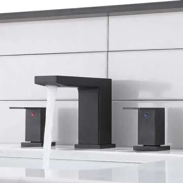 VCCUCINE Black Bathroom Faucet 3 Hole, 8 Inch Widespread Bathroom Sink Faucet, 2 Handle Matte Black Bath Faucet, Modern Rv Lavatory Vanity Faucet with Pop Up Drain & Water Supply Lines