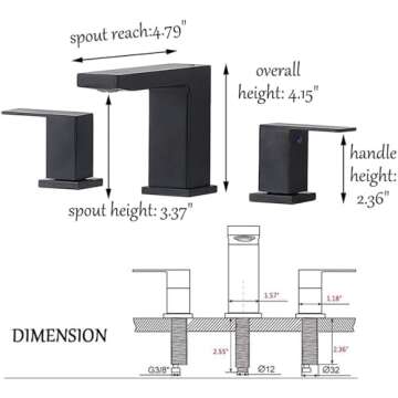 VCCUCINE Black Bathroom Faucet 3 Hole, 8 Inch Widespread Bathroom Sink Faucet, 2 Handle Matte Black Bath Faucet, Modern Rv Lavatory Vanity Faucet with Pop Up Drain & Water Supply Lines