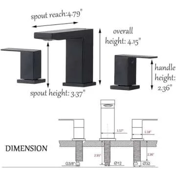 VCCUCINE Black Bathroom Faucet 3 Hole, 8 Inch Widespread Bathroom Sink Faucet, 2 Handle Matte Black Bath Faucet, Modern Rv Lavatory Vanity Faucet with Pop Up Drain & Water Supply Lines