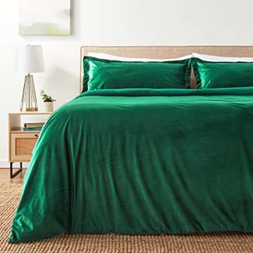 Tribeca Living VENICEDUVET Venice Velvet Oversized Solid Duvet Set, King, Emerald Green