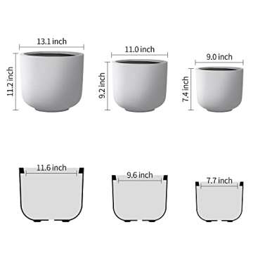 Kante 13",11",9" Dia Pure White Concrete Round Planters (Set of 3), Outdoor Indoor Modern Planter Po...