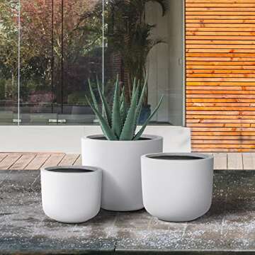 Kante Modern White Concrete Round Planters Set of 3