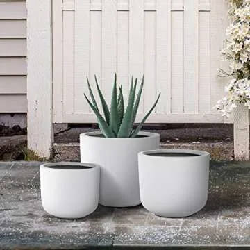 Kante Modern White Concrete Round Planters Set of 3