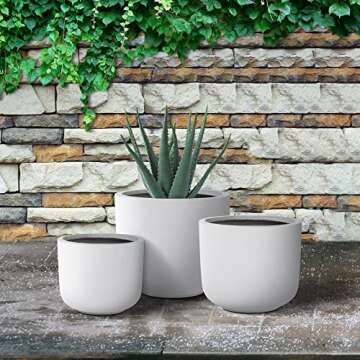 Kante Modern White Concrete Round Planters Set of 3