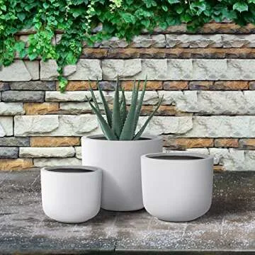 Kante Modern White Concrete Round Planters Set of 3