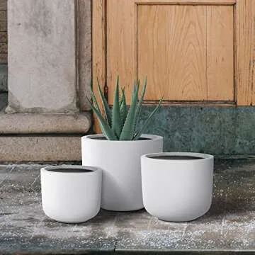 Kante Modern White Concrete Round Planters Set of 3
