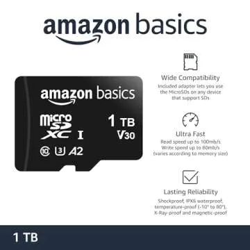 Amazon Basics microSDXC Memory Card with Full Size Adapter, A2, U3, Read Speed up to 100 MB/s, 1 Tb,...