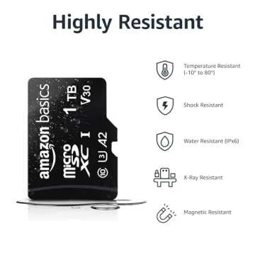 Amazon Basics microSDXC Memory Card with Full Size Adapter, A2, U3, Read Speed up to 100 MB/s, 1 Tb, Black