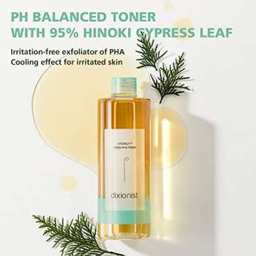 DIXIONIST Cyforest Fresh Vegan PHA Exfoliating Face Toner 100ml (3.38 fl.oz.) - with Hinoki Cypress Water, Mild Wipe-Off Astringent, pH Balancing & Hydrating, Irritation-Free
