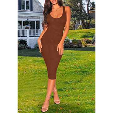 ZERMOM Women's Casual Sexy Bodycon Ribbed Tank Dress Scoop Neck Sleeveless Club Dresses
