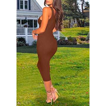 ZERMOM Women's Casual Sexy Bodycon Ribbed Tank Dress Scoop Neck Sleeveless Club Dresses