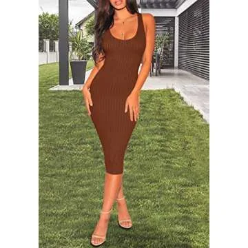 ZERMOM Women's Casual Sexy Bodycon Ribbed Tank Dress Scoop Neck Sleeveless Club Dresses