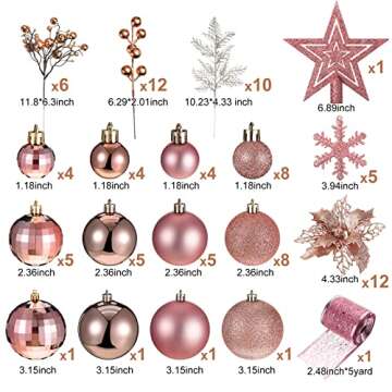 Sratte 94 Pcs Christmas Tree Decorations Set, Christmas Tree Ball Ornaments Glitter Poinsettia Flowe...