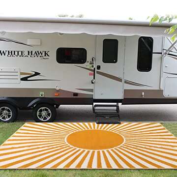 Anidaroel Outdoor Area Rug for Patio Clearance 5X8ft Waterproof, Reversible Plastic Straw Rug Outside Rug, Stain & UV Resistant RV Mat for Camping, Porch, Balcony, Pool Deck, Backyard(Orange,5‘x8')