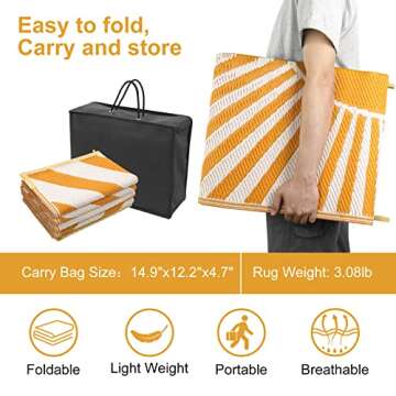 Anidaroel Outdoor Area Rug for Patio Clearance 5X8ft Waterproof, Reversible Plastic Straw Rug Outside Rug, Stain & UV Resistant RV Mat for Camping, Porch, Balcony, Pool Deck, Backyard(Orange,5‘x8')