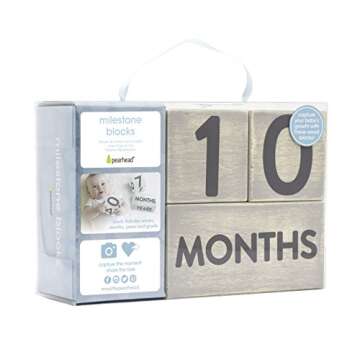 Pearhead Wooden Milestone Age Blocks, Gender-Neutral Baby Accessory for Photo Sharing, Weekly, Monthly, Year and Grade Growth Markers, Distressed Gray