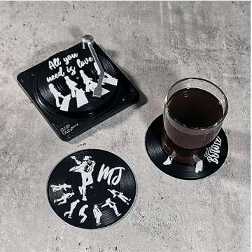 Funny Retro Vinyl Record Coasters, Creative Drink Coasters Set of 6 with Vinyl Record Player Holder ...
