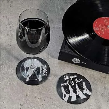 Funny Retro Vinyl Record Coasters, Creative Drink Coasters Set of 6 with Vinyl Record Player Holder for Music Lovers, Housewarming Hostess Gifts, Birthday and White Elephant Gifts Ideas